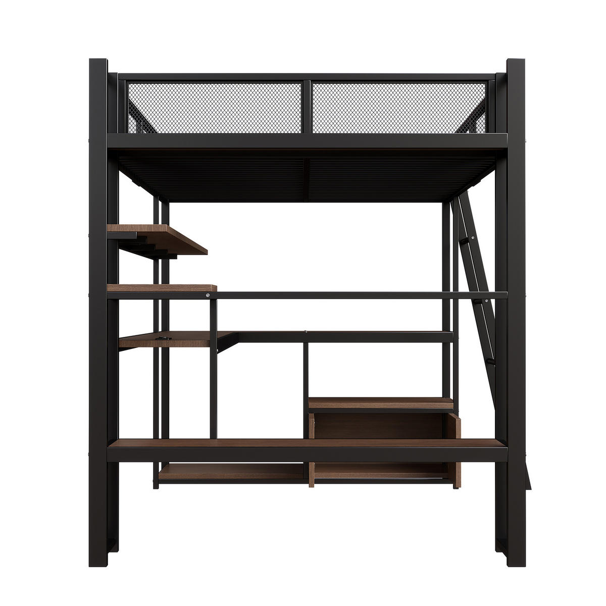 HOCHBETT 140/200 cm in Schwarz mit LED, Ladestation und Stauraum aus Metall - Schwarz, Metall (140/200cm) - CHICFURN