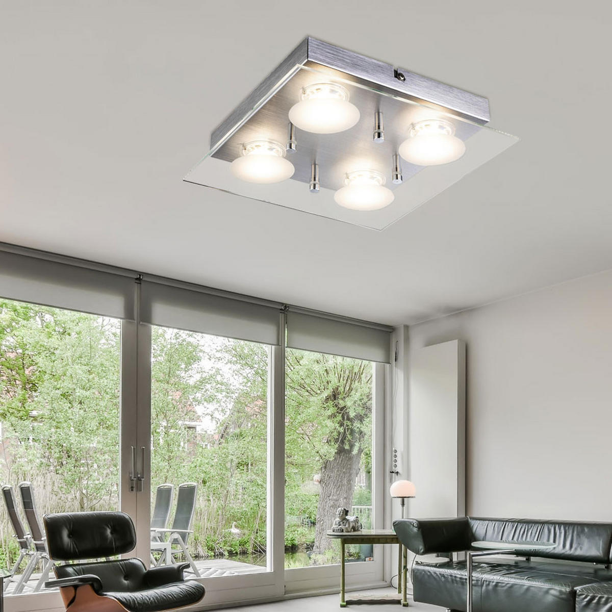 LED DECKENLEUCHTE Aluminium Silber Glas - Silberfarben, Glas (24/24/5.8cm) - Globo Lighting