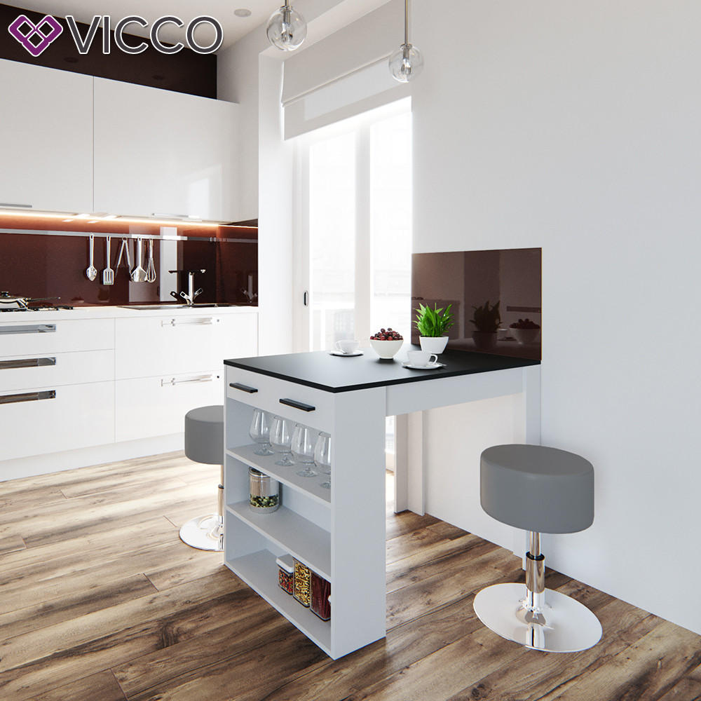 ESSTISCH-SET Repose Anthrazit/Weiß 67 x 100 cm mit 2 Hockern - Anthrazit/Weiß, Holzwerkstoff (100/67/77.5cm) - Vicco