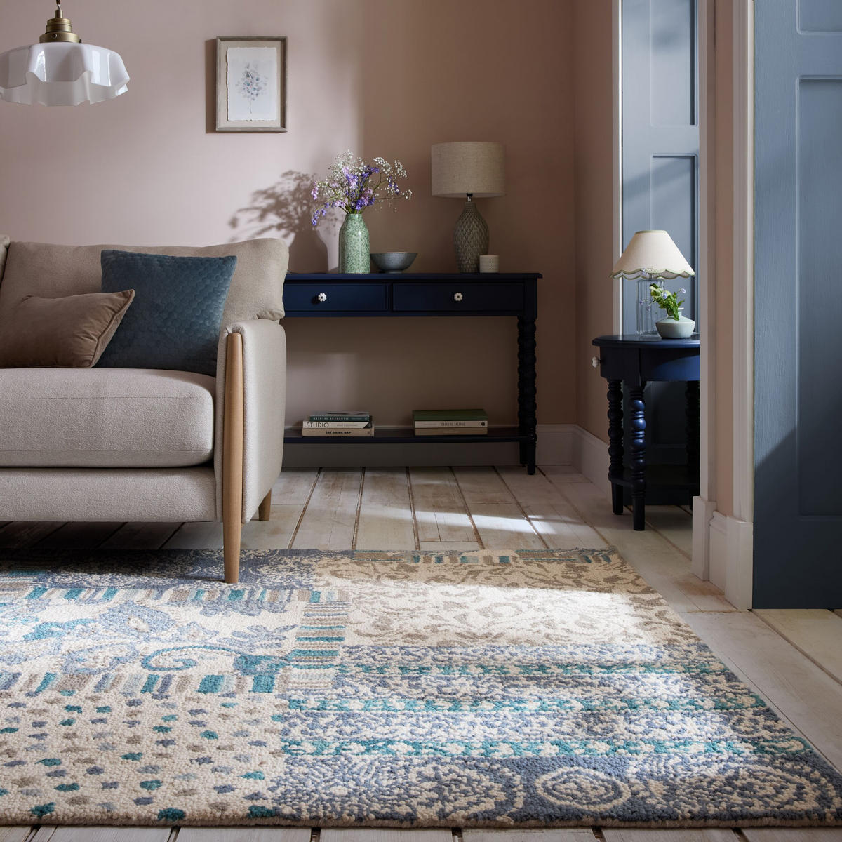 WOLLTEPPICH Patchwork, Wohnzimmer Blau Rechteckig 200x290 - Blau, Textil (200/290cm) - KADIMA DESIGN