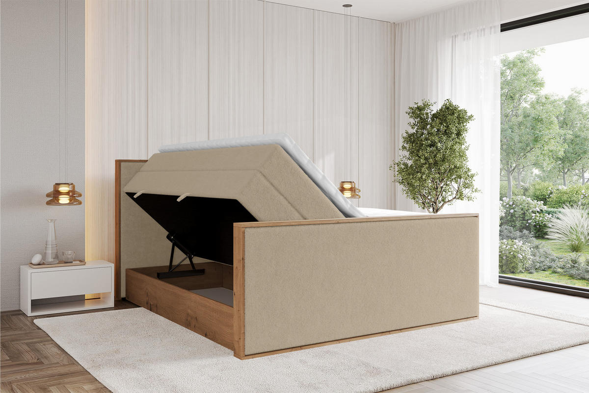 BOXSPRINGBETT LOLLI9 -Z-KING 160x200 - H3/H4 Creme - Champagner, Holzwerkstoff (160/200cm) - ALTDECOR