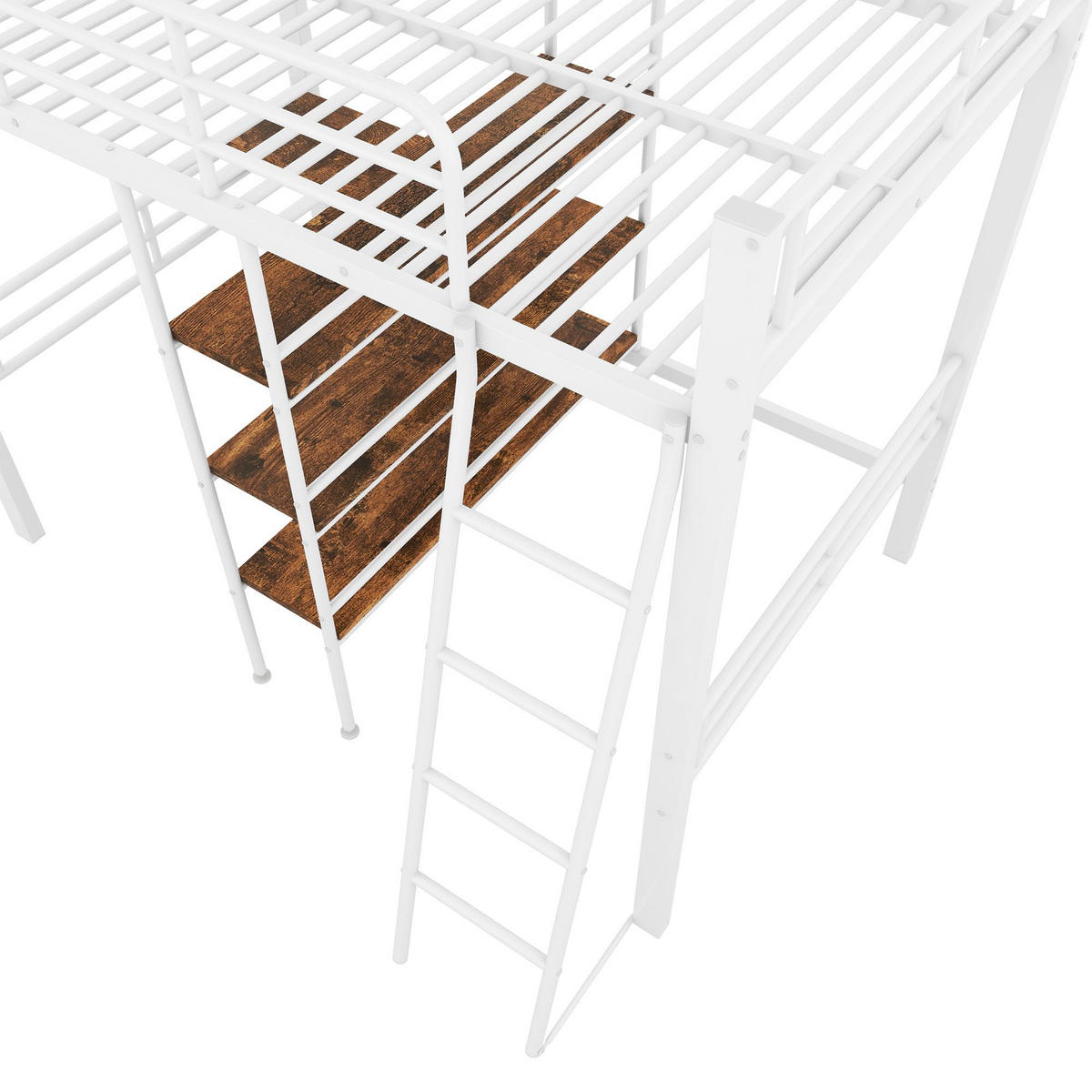 HOCHBETT 90x200cm mit Schreibtisch in 90x200cmMetall - Weiß, Metall (90/200cm) - KOMHTOM