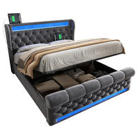 POLSTERBETT 140/200 cm Grau mit LED-Beleuchtung, Stauraum und USB- und Type-C-Anschlüssen - Grau, Textil (140/200cm) - Flora Grace
