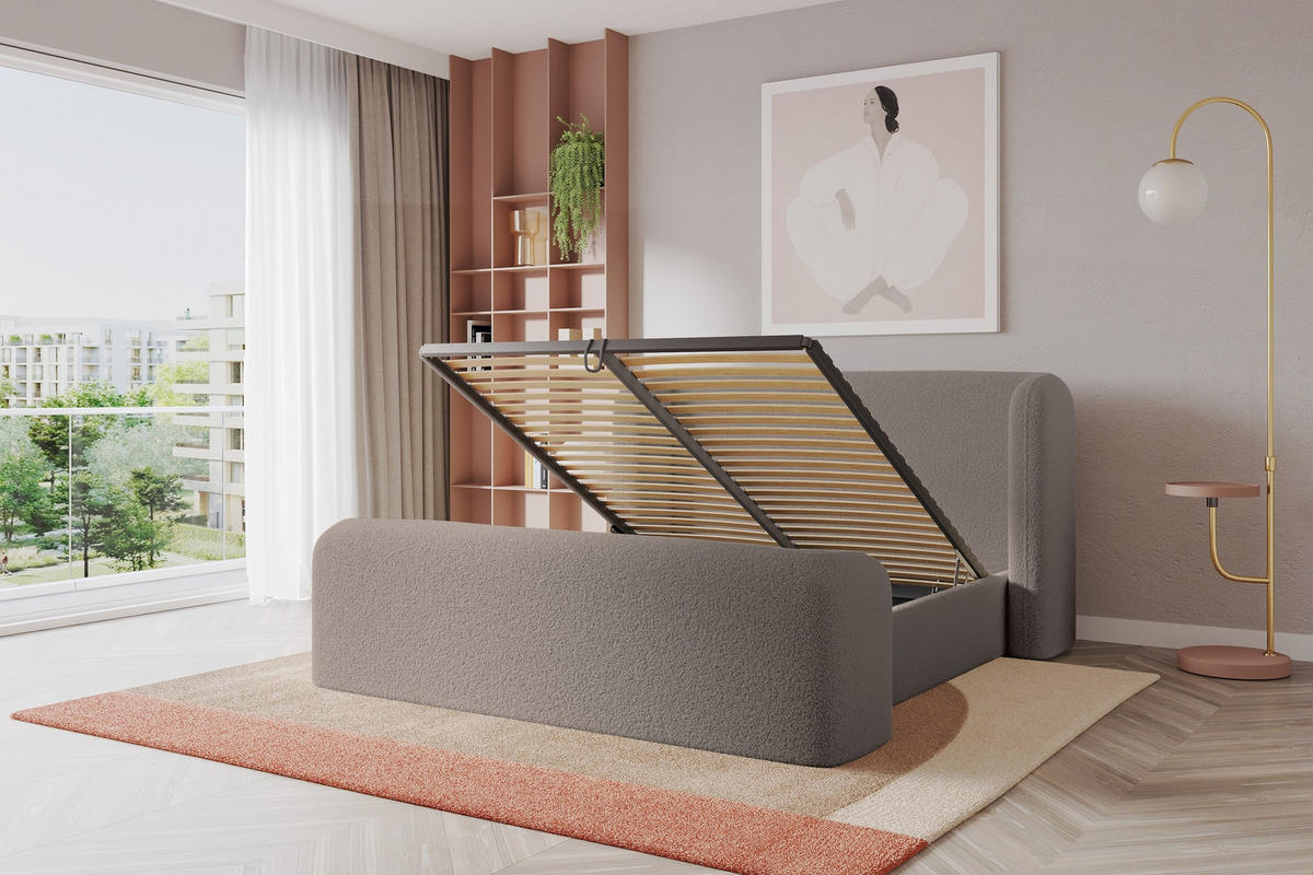 POLSTERBETT mit Bettkasten, Fußteil und Lattenrost, Boxbett ohne Matratze - ESTI-Z 160x200 Braun - Braun, Holzwerkstoff/Textil (160/200cm) - ALTDECOR