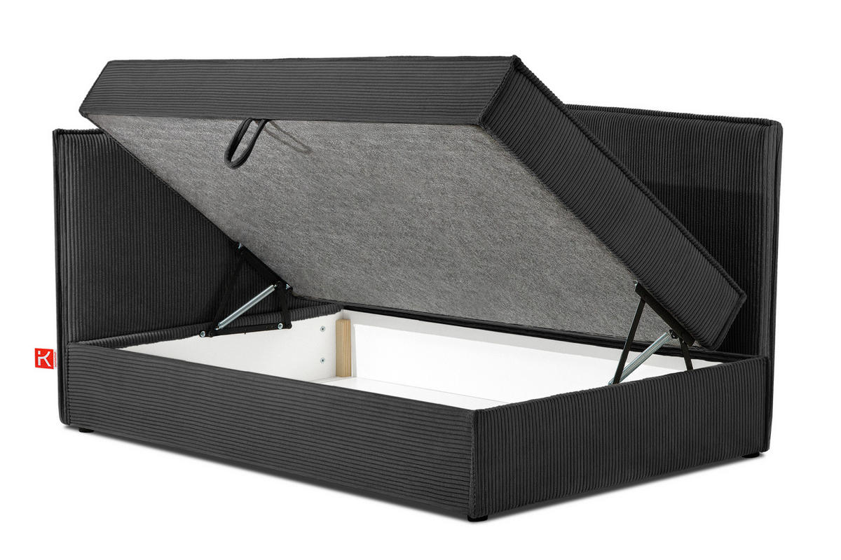 JUGENDBETT ROTI Einzelbett mit Bettkasten, 90x200cm, Bett mit Bonellmatratze, mit Rückenlehne - Dunkelgrau/Schwarz, Holz/Holzwerkstoff (92/200cm) - KONSIMO®