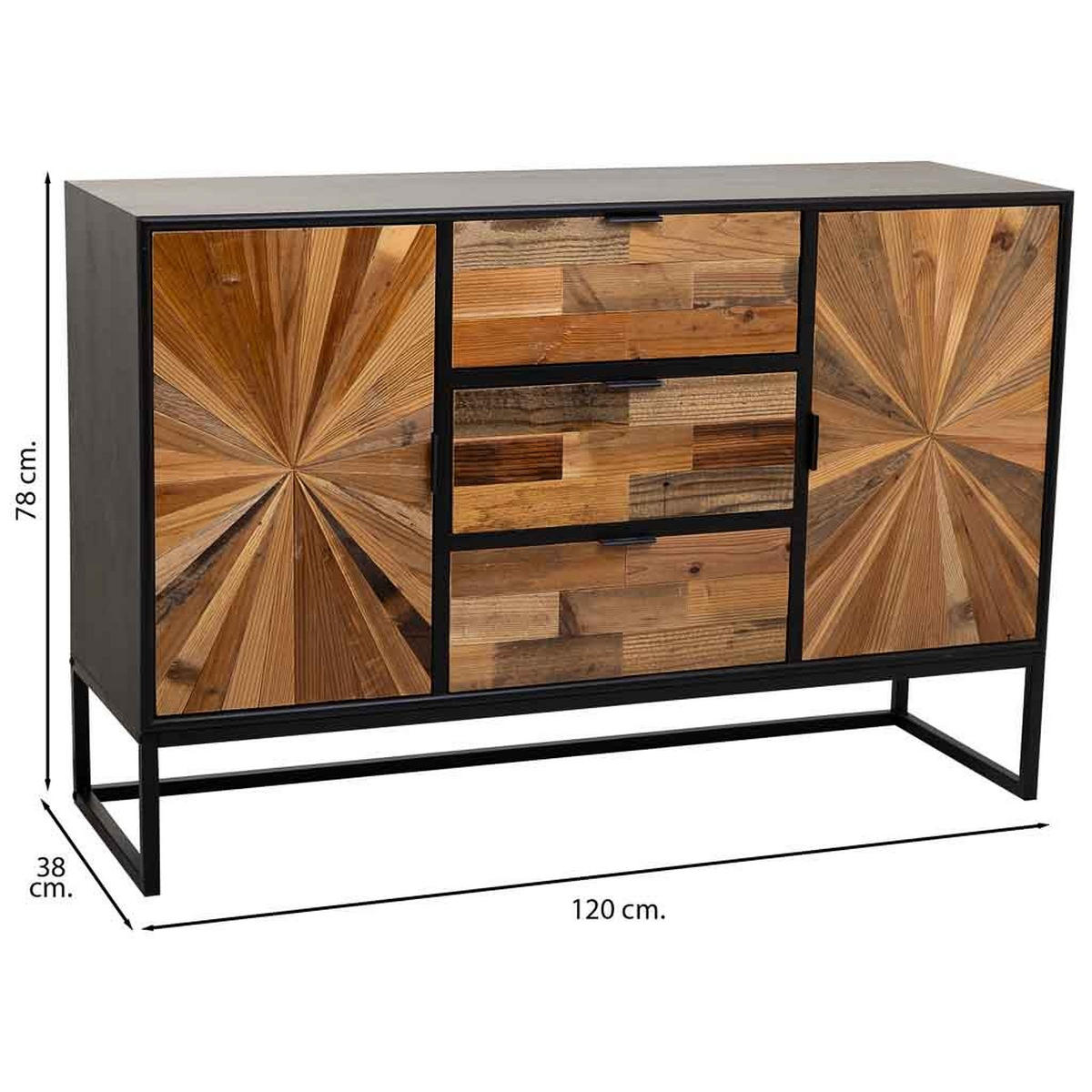 ANRICHTE aus Holz 120x38x78 cm - Schwarz, Metall (38/120/78cm) - Wanderlust