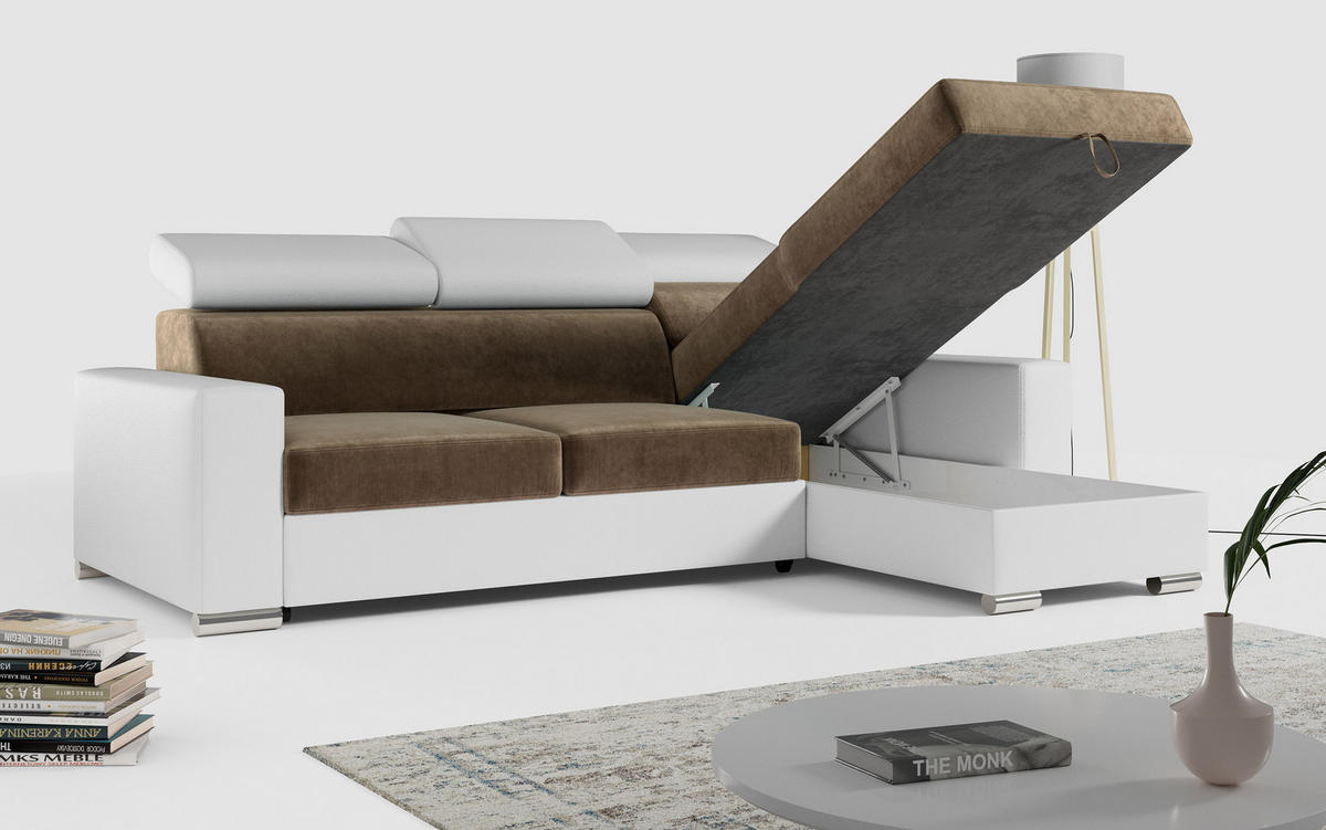 ECKSOFA FOX-L Braun/Weiß - Silberfarben/Braun, Kunststoff/Textil (242/168cm) - MKS