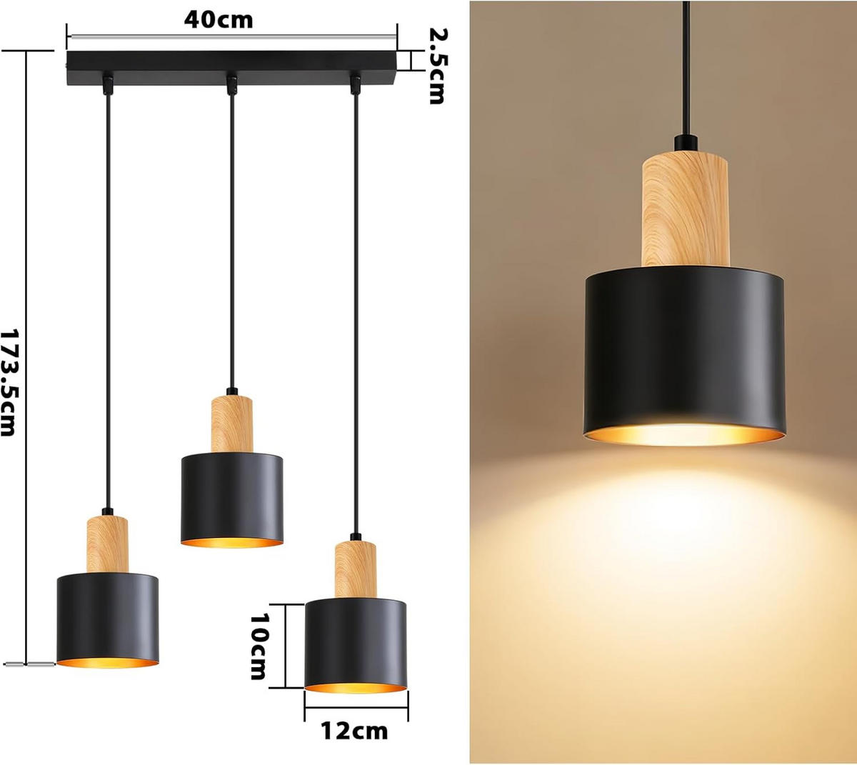 PENDELLEUCHTE 12/40/173cm - Schwarz, Metall (40/12/173cm) - Nettlife