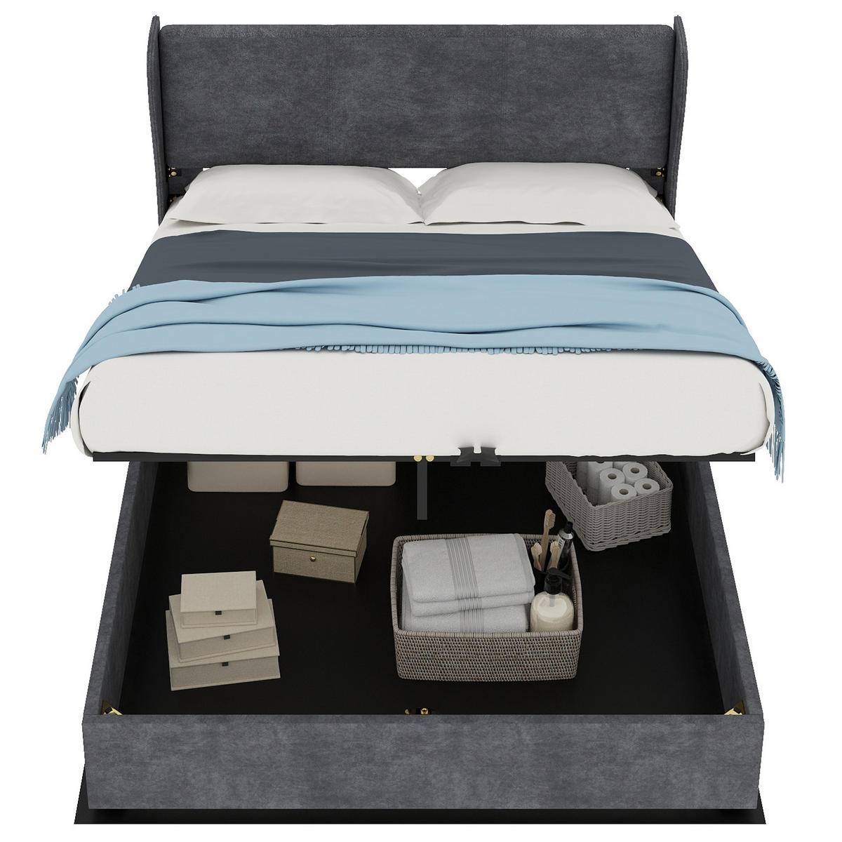 POLSTERBETT 140x200 cm Stauraum hydraulisch grau - Grau, Textil (140/200cm) - LEBENLANG