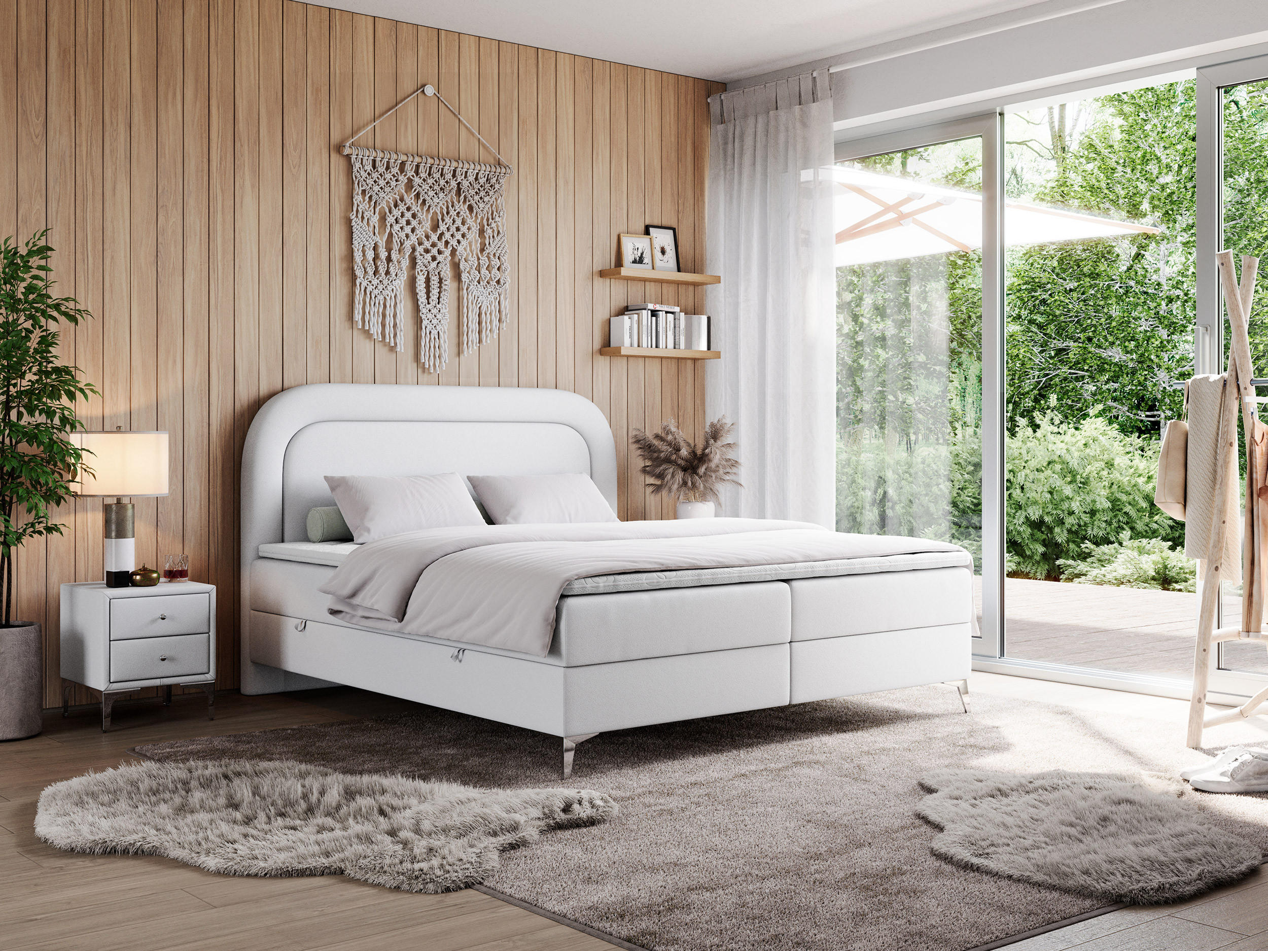 BOXBETT EIRA 200/200 Weiß Kunstleder - H3 - Silberfarben/Weiß, Holz/Textil (200/200cm) - MKS