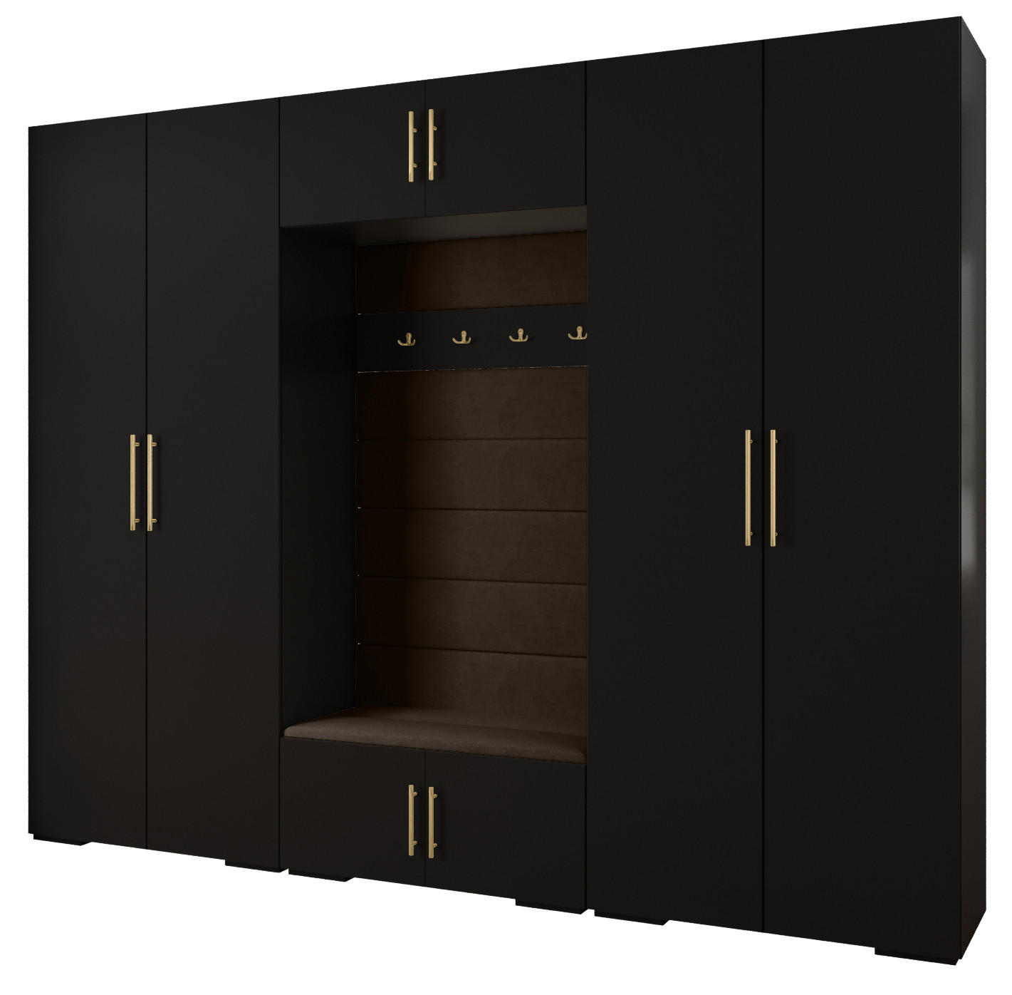 Abiks Möbel Garderoben-Set Schwarz, Braun, Gold 300x236.7x47 cm