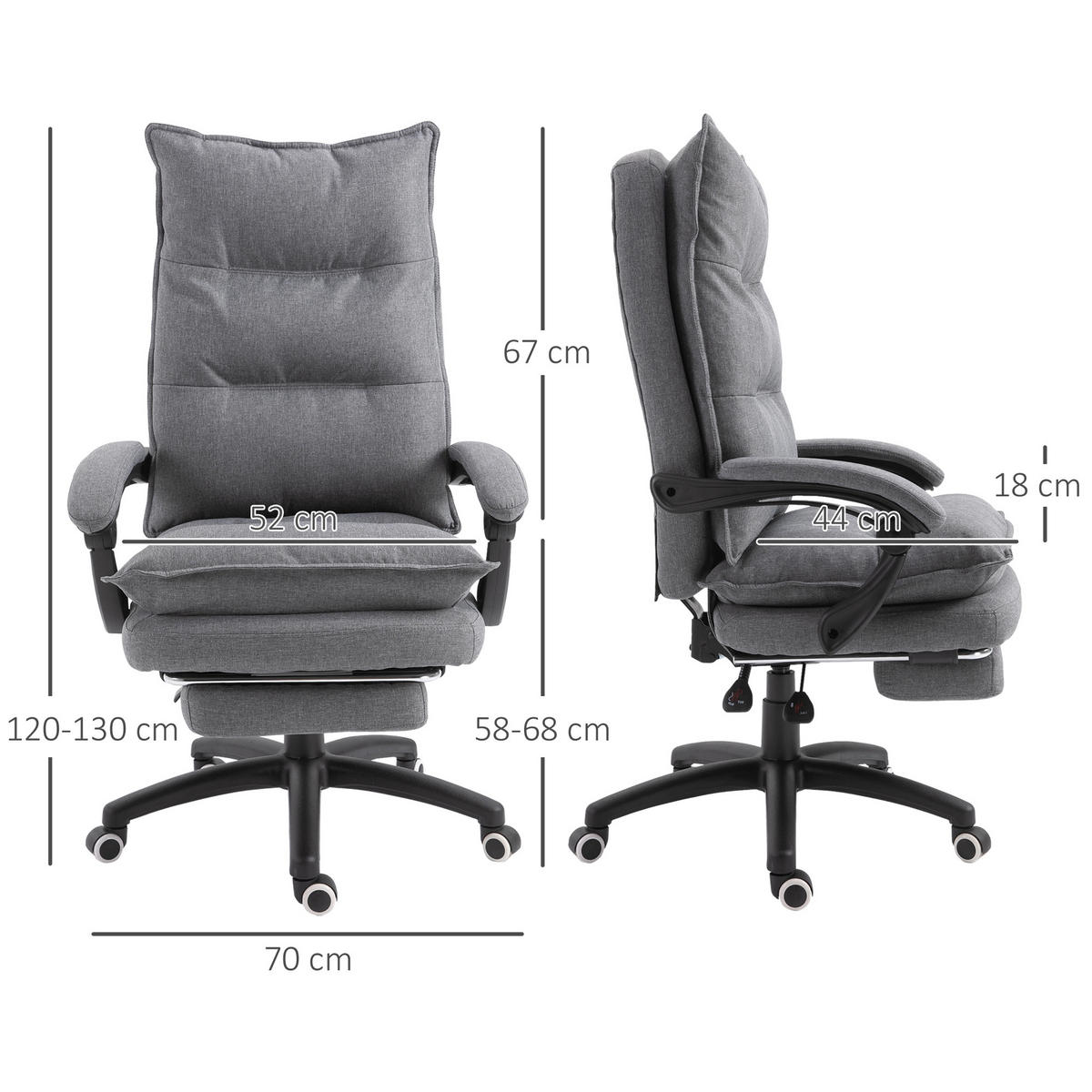 BÜROSTUHL Grau 70.0/62.0/130.0 cm - Grau, Textil (62/130/70cm)