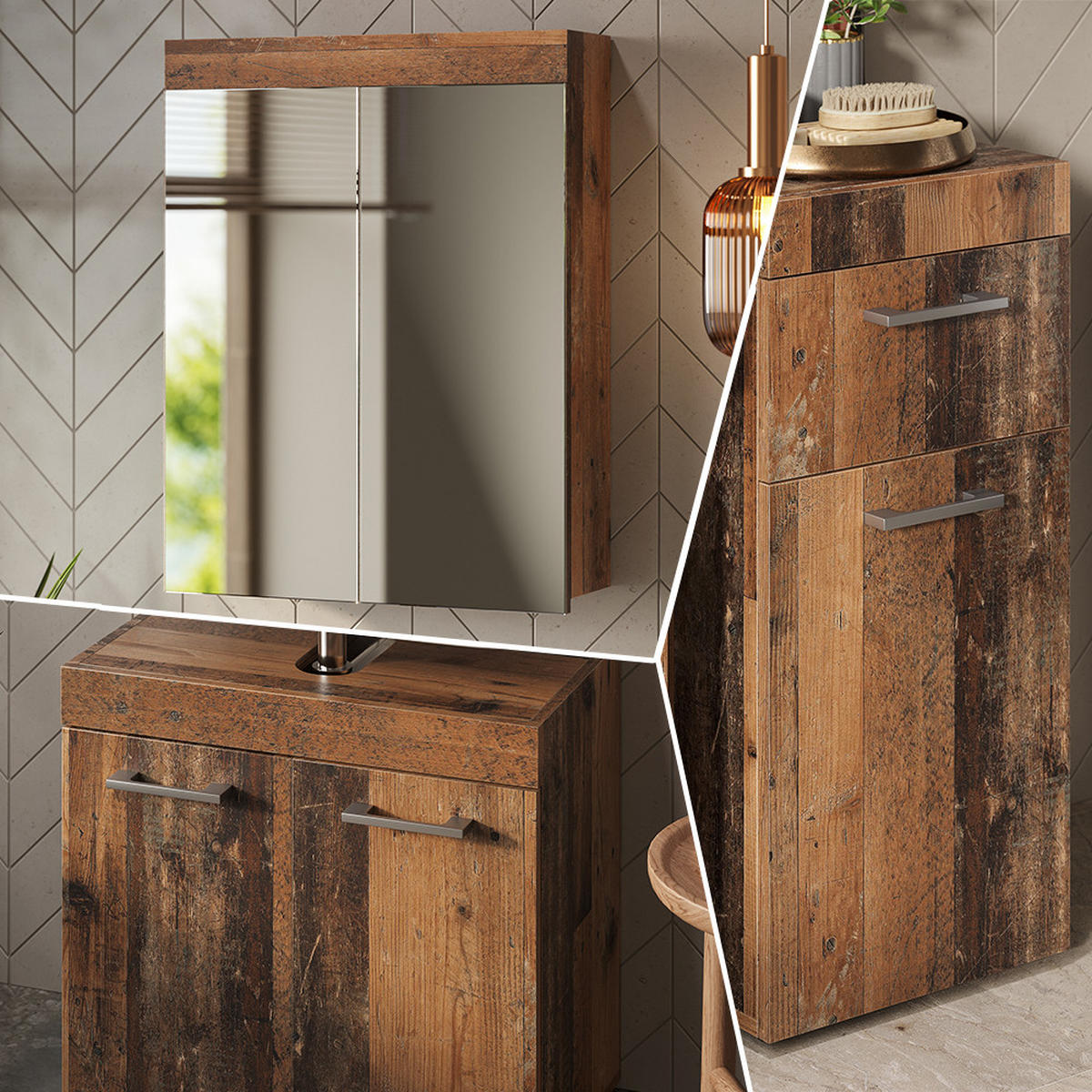 SADA KOUPELNOVÉHO NÁBYTKU Luna Oldstyle 3 díly - hnědá, kompozitní dřevo (60/56/34cm) - Vicco