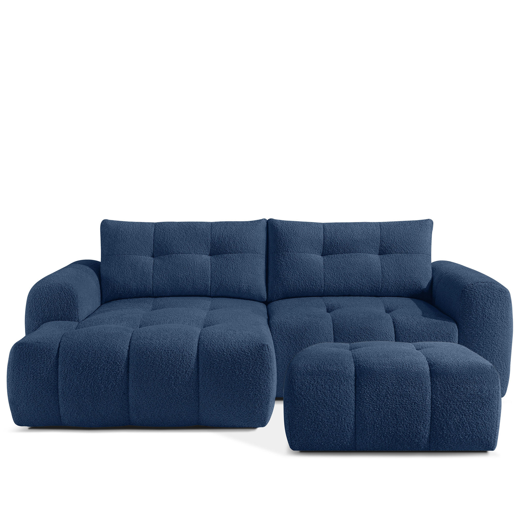 ECKSOFA MIT HOCKER RAVIA, Bouclé, Marineblau - Dunkelblau, Holz/Textil (96/50cm) - KONSIMO®