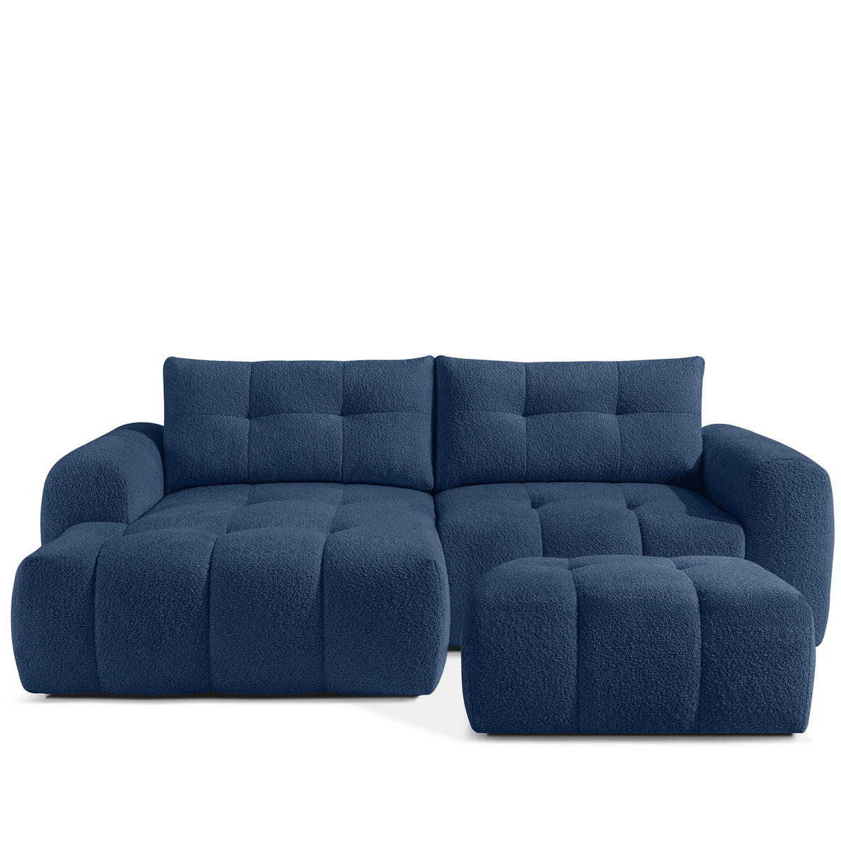 ECKSOFA MIT HOCKER RAVIA, Bouclé, Marineblau - Dunkelblau, Holz/Textil (96/50cm) - KONSIMO®