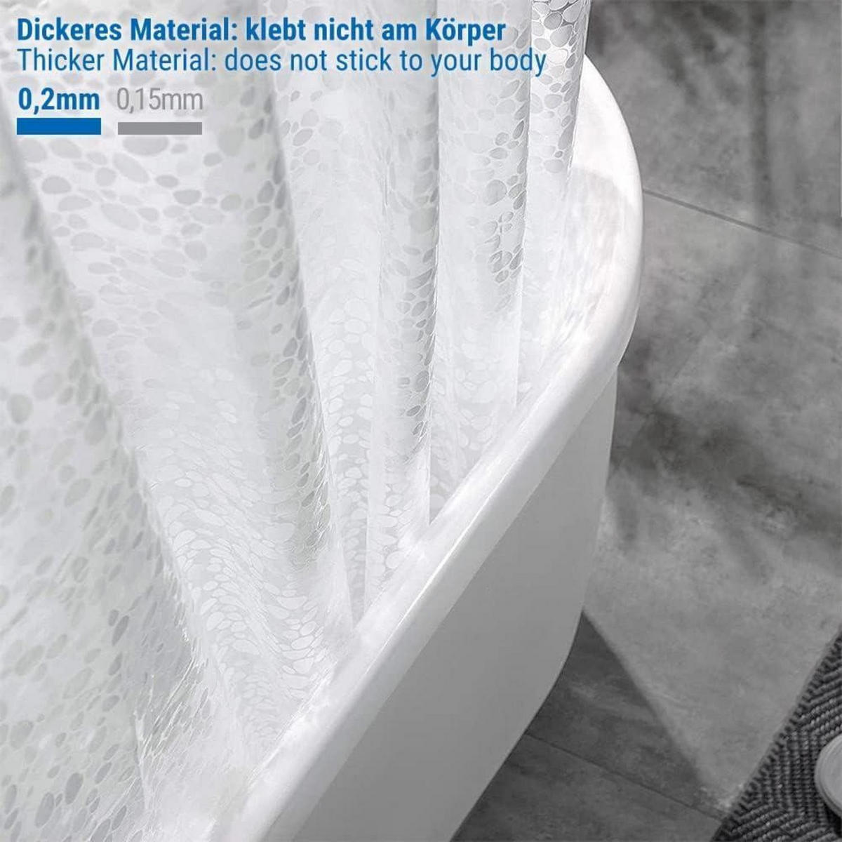 DUSCHVORHANG 3D Steinmuster 180 x 200 cm - Transparent, Kunststoff (180/200cm)