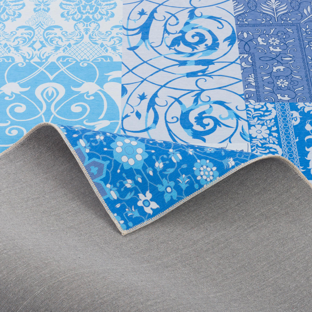 LUXUS VINTAGE DESIGNERTEPPICH PATCHWORK - Blau, Textil (130/190cm) - Pergamon