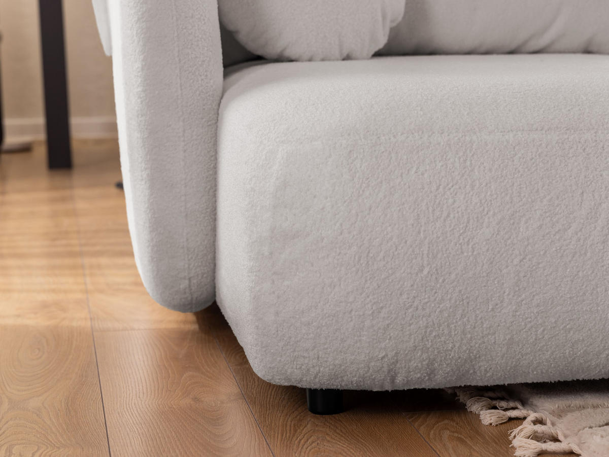 ECKSOFA Candy mit Schlaffunktion Hellgrau Bouclé-Stoff - Ottomane links - Hellgrau/Schwarz, Holz/Kunststoff (230/146cm) - S-Style Möbel