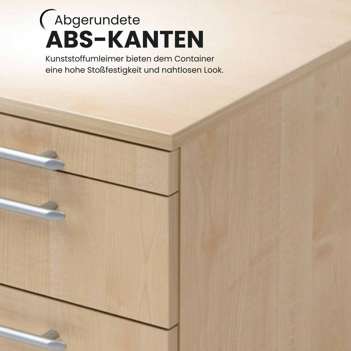 ROLLCONTAINER - mit 3 Schubladen 58/42,8/59 cm in Ahornfarben Bogengriff (Kunststoff) - Ahornfarben, Holzwerkstoff (42.8/59/58cm) - bümö