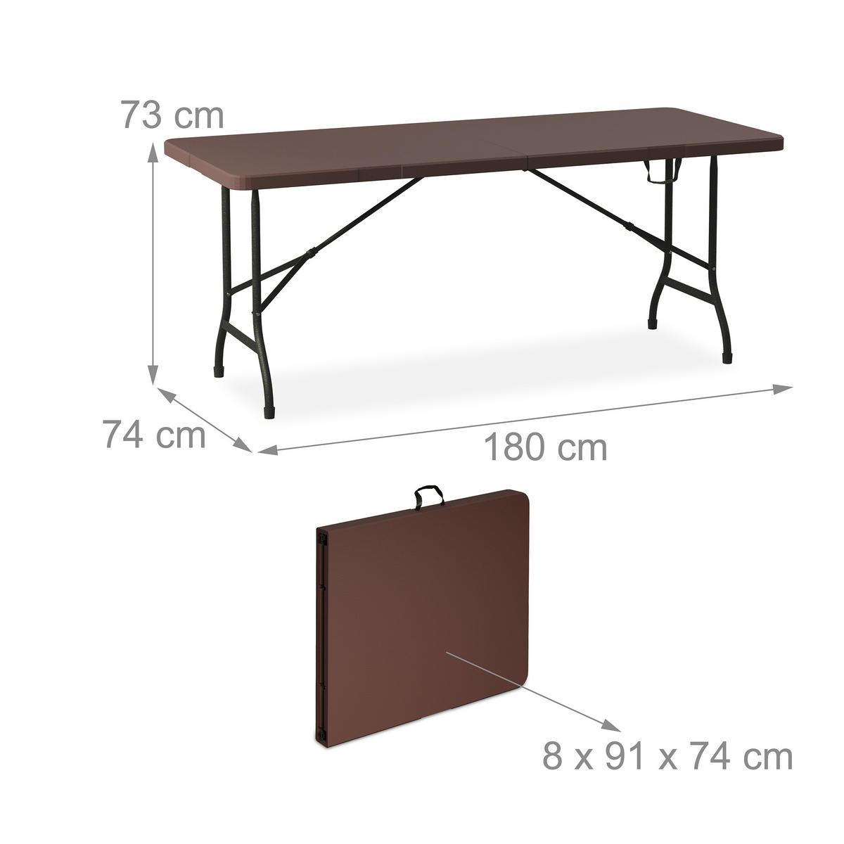 BIERZELTGARNITUR Braun 3-tlg.-Set Tisch 180x74 cm - Braun, Kunststoff/Metall - Relaxdays
