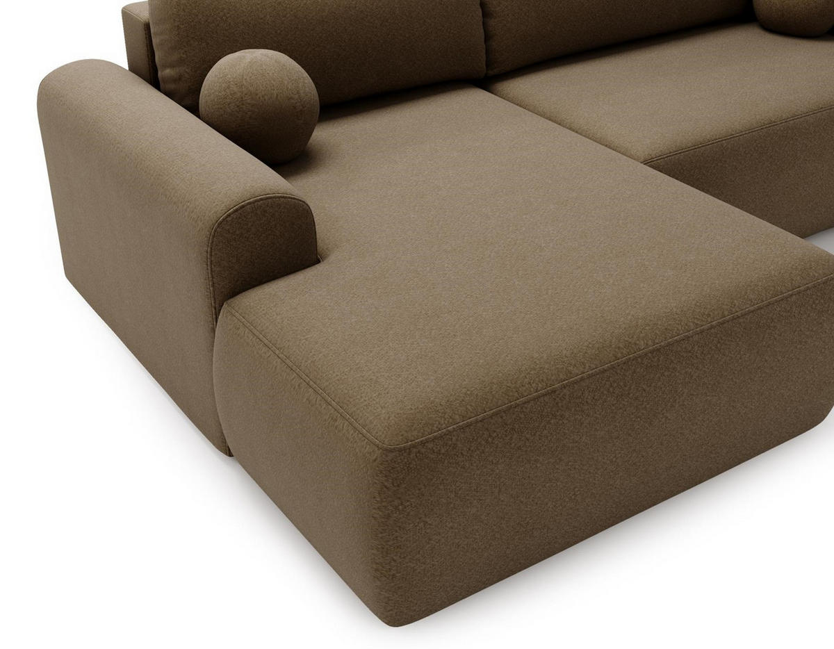 ECKSOFA Aurora Braun, mit Schlaffunktion in Lambi Stoff, linke seite - Braun, Holzwerkstoff/Textil (257/177cm) - Bettso