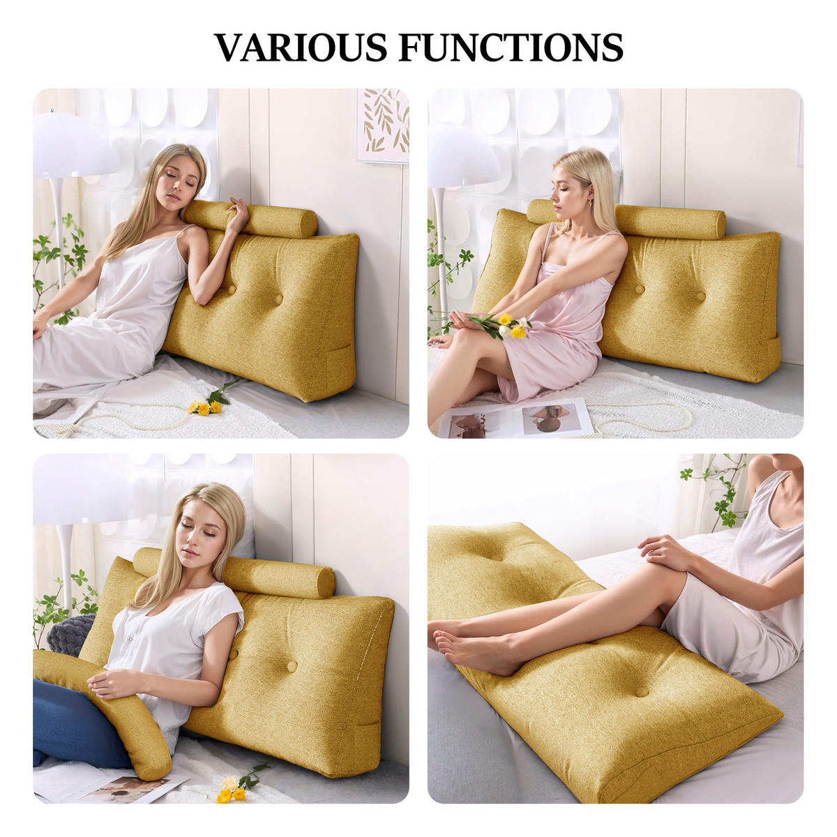 KEILKISSEN mit einem runden Kissen 2er-Set Leinen gelb 140cm - Gelb, Textil (20/140cm) - Vercart