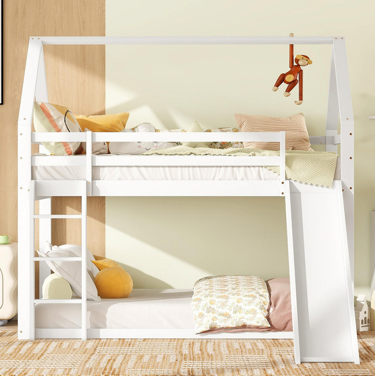 ETAGENBETT 90/200 cm Weiß Hausbett mit Rutsche und Leiter - Weiß, Holz (90/200cm) - OKWISH