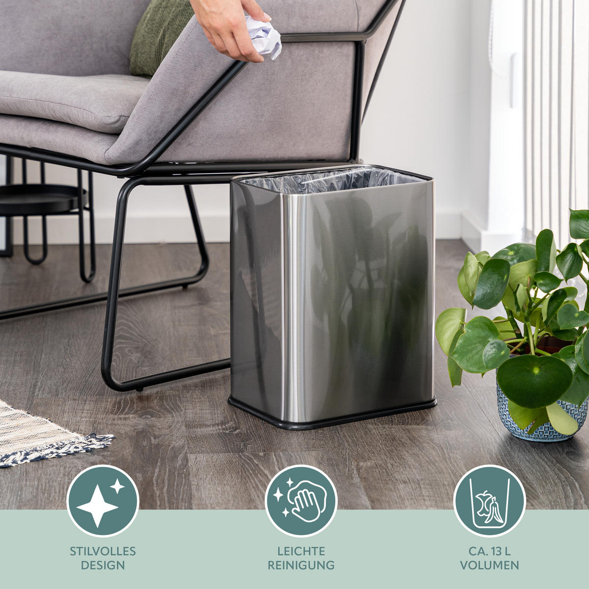 PAPIERKORB Vol. 13 L, offen Edelstahl - Edelstahlfarben, Metall (29/36.5/23cm) - bremermann