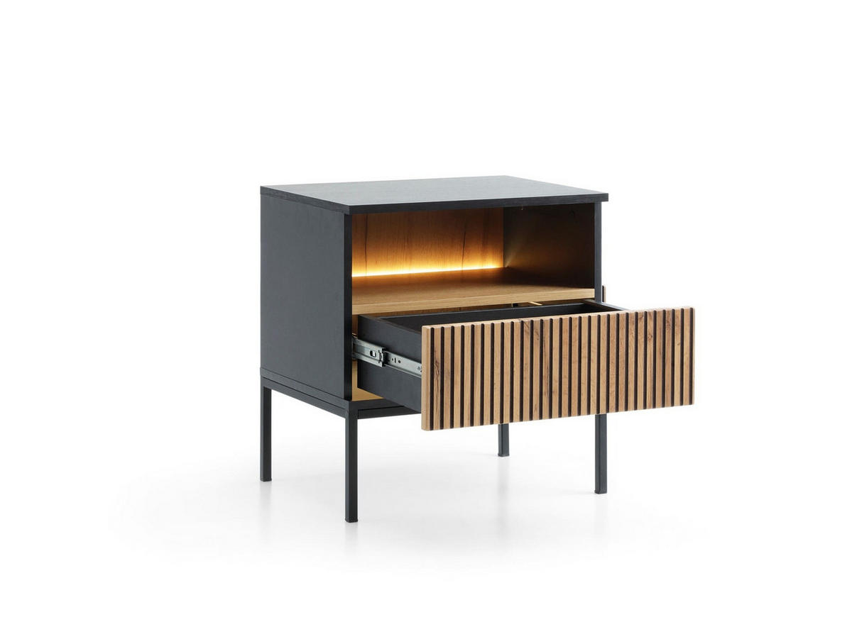 NACHTTISCH - Sentino S54 1 LED - Schwarz, Holzwerkstoff/Metall (54/56/39cm) - Möblo