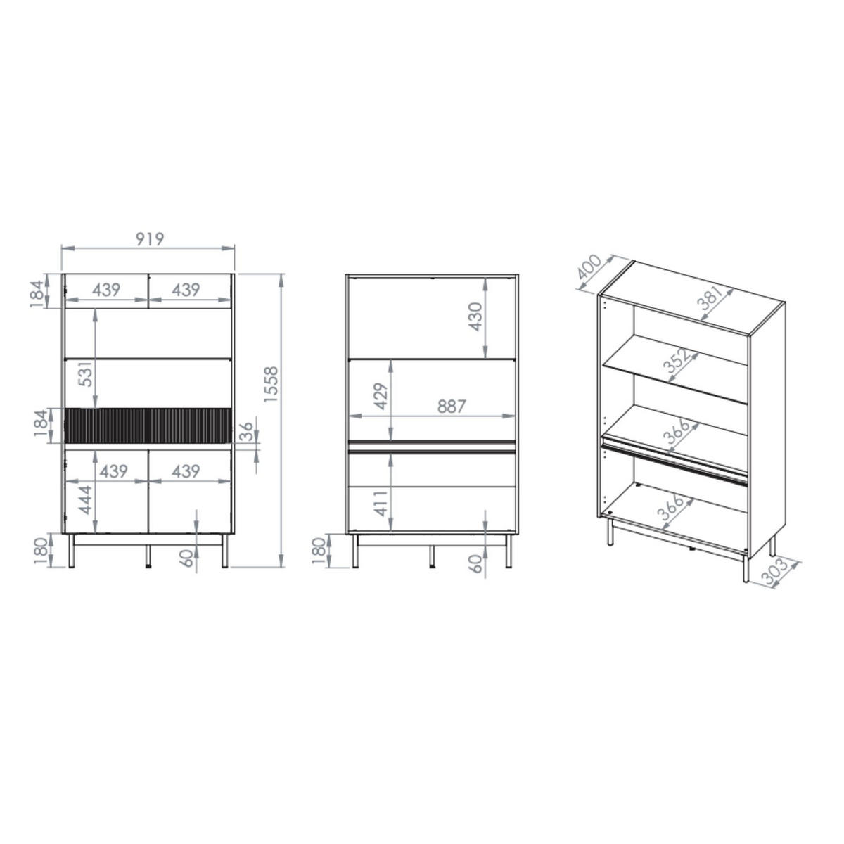 VITRINE Dunea 4-türig Kaschmirgrau/Eichenoptik 92 cm - Taupe, Holzwerkstoff/Metall (92/156/40cm) - Selsey