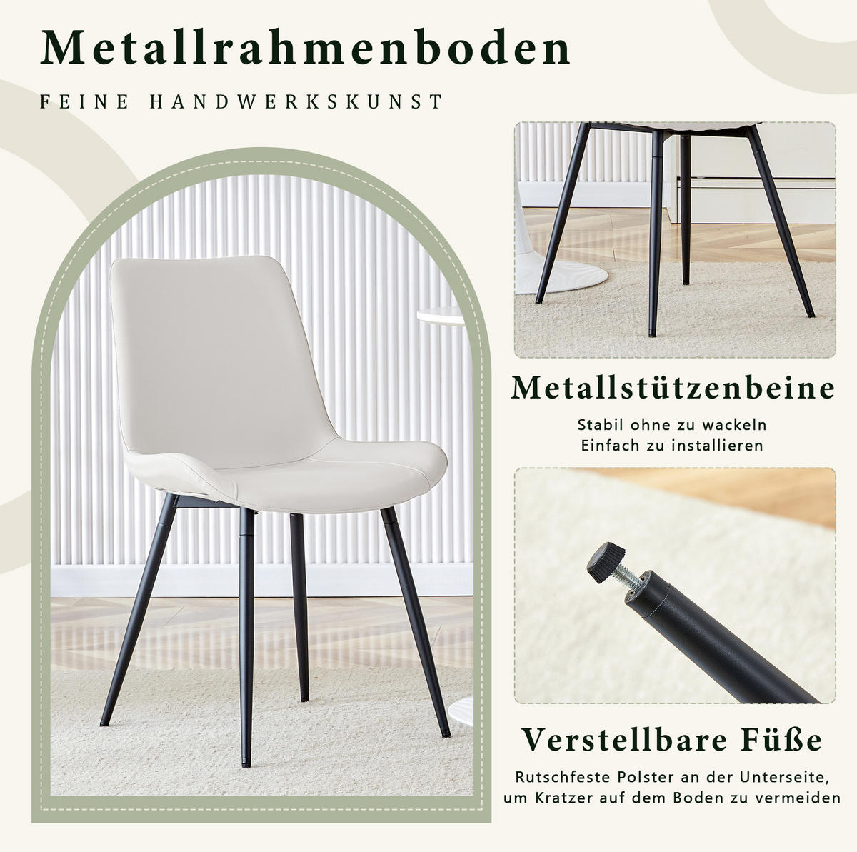 ESSZIMMERSTUHL 4er-Set Metallgestell PU-Leder Weiß/Schwarz - Weiß, Metall (47/83/50cm) - Meubliv