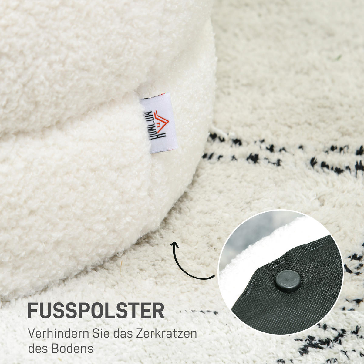 HOMCOM Sitzhocker, Fußhocker, Runder Polsterhocker, Fußstütze mit Sitzkissen - Weiß, Kunststoff (40/45/40cm) - HOMCOM