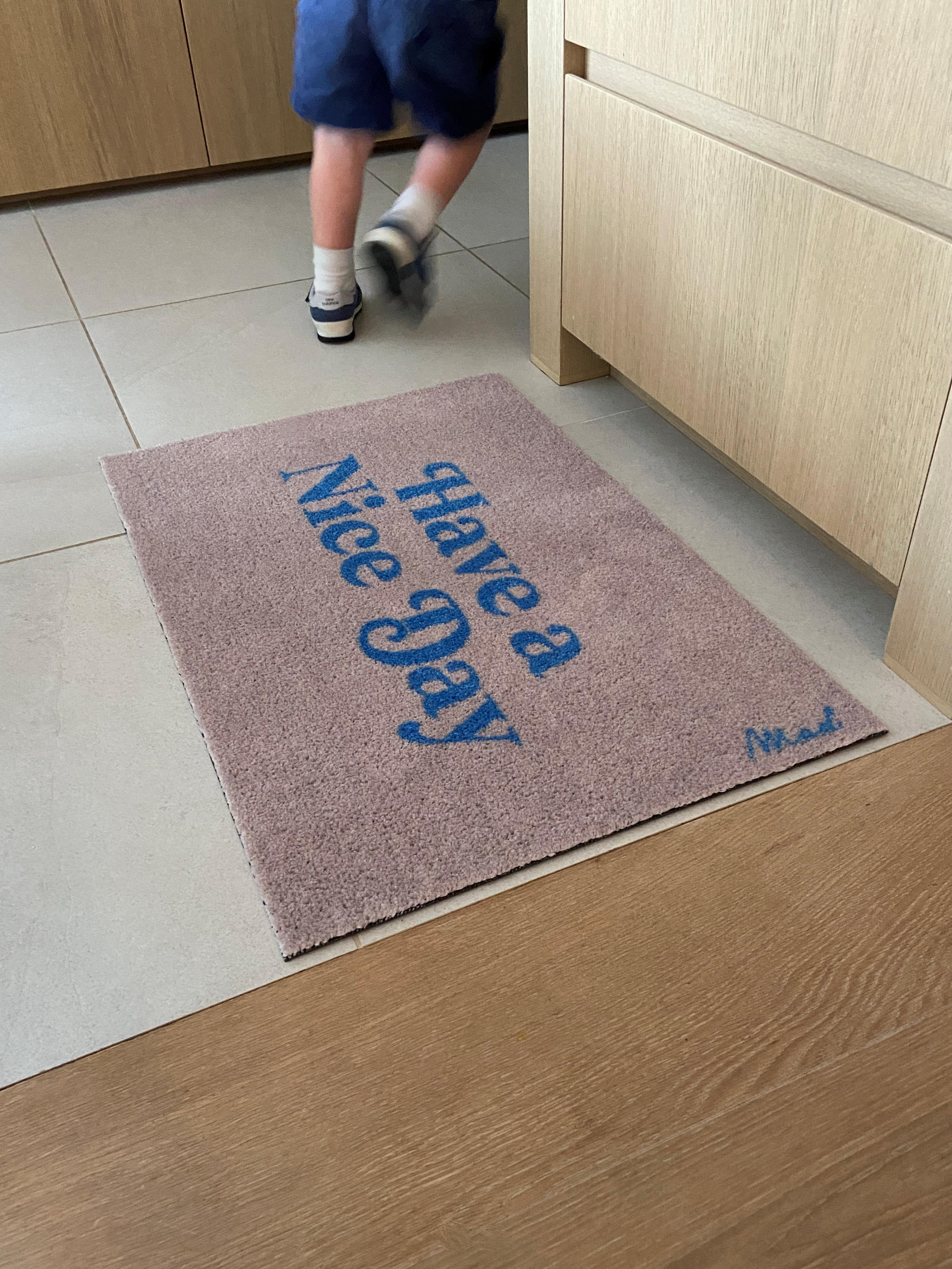 OUTDOOR FUßMATTE "Willie" mit Spruch "Have a nice day" beige-blau 50 x 75 cm - Beige/Hellblau, Kunststoff/Textil (50/75cm) - MAD ABOUT MATS