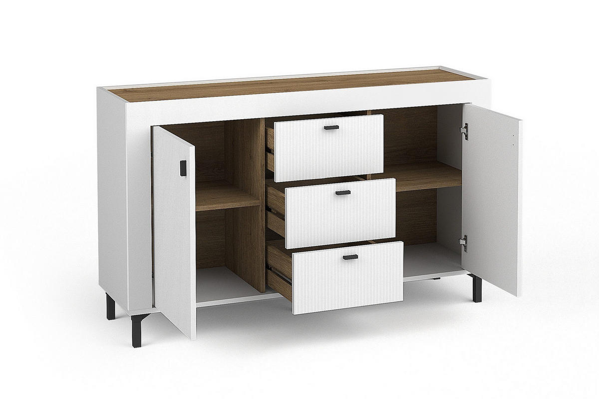 KOMMODE MONI 06 in Weiß / Eiche Whiskey matt 137/84/40 cm - Weiß, Holzwerkstoff (137/84/40cm) - Deine Möbel 24