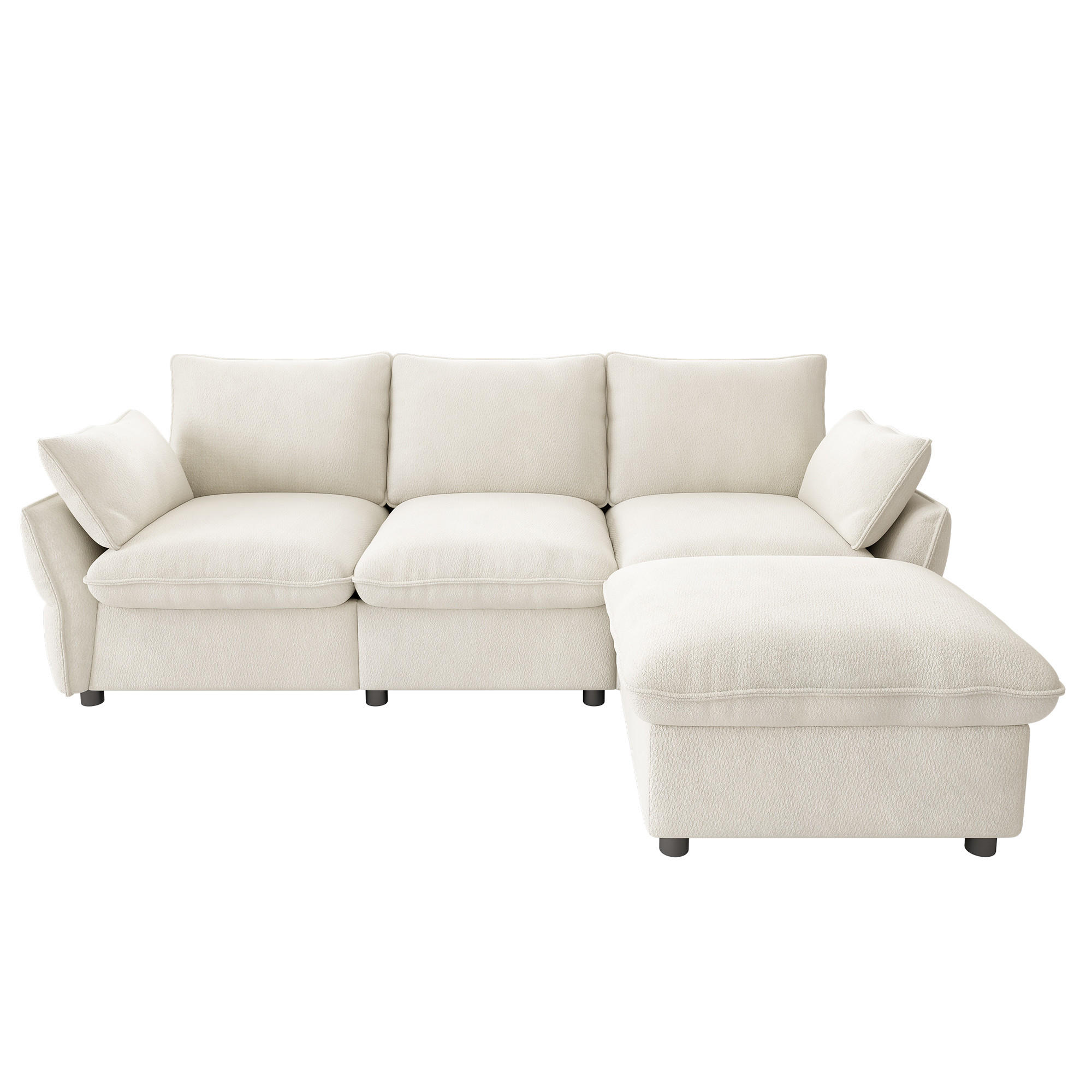 ECKSOFA 222.5/154.5/76.5 cm Beige Chenille mit 1 Fußhocker - Beige, Textil (222.5/154.5cm) - Oxeza