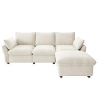 ECKSOFA 222.5/154.5/76.5 cm Beige Chenille mit 1 Fußhocker - Beige, Textil (222.5/154.5cm) - Oxeza