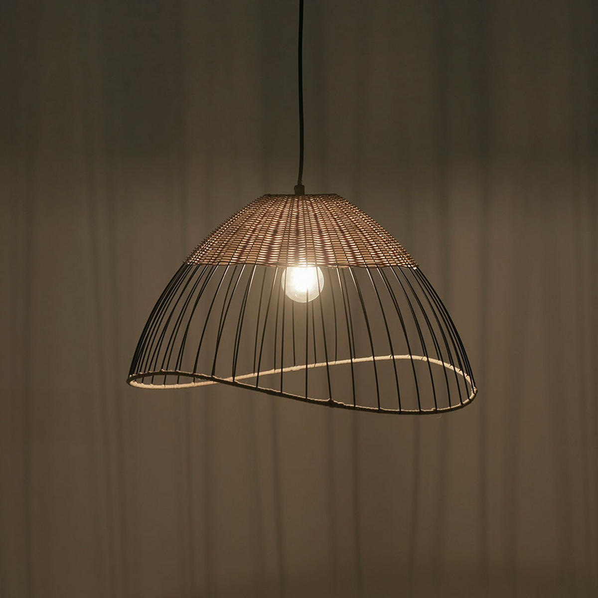 LED HÄNGELEUCHTE Holz Schwarz Rattan - Schwarz, Holz (48/48/120cm)
