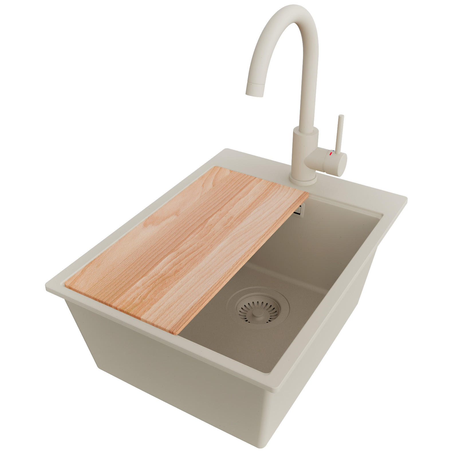 GRANITSPÜLE Oslo, 2-er set Beige 38/50 cm 1 Becken + Küchenarmatur 32/20 cm + Ablauf-Set + Schneidebrett ab 40er Unterschrank - Beige, Kunststoff (38/20/50cm) - Primagran