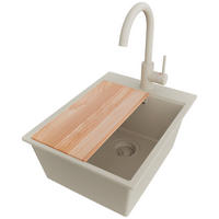 GRANITSPÜLE Oslo, 2-er set Beige 38/50 cm 1 Becken + Küchenarmatur 32/20 cm + Ablauf-Set + Schneidebrett ab 40er Unterschrank - Beige, Kunststoff (38/20/50cm) - Primagran