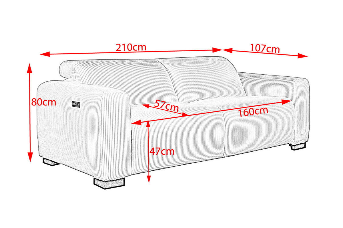 SOFA FINN Cremeweiß Cord - Creme/Schwarz, Kunststoff/Textil (210/80/107cm) - KAWOLA