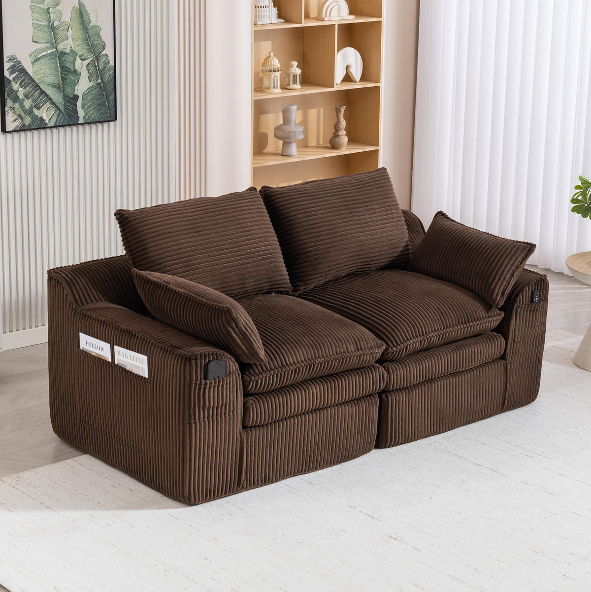 2-SITZER-SOFA 191/94/85 cm mit Seitentaschen, Kissen und Federkern, Cord Braun - Braun, Textil (191/85/94cm) - Redom