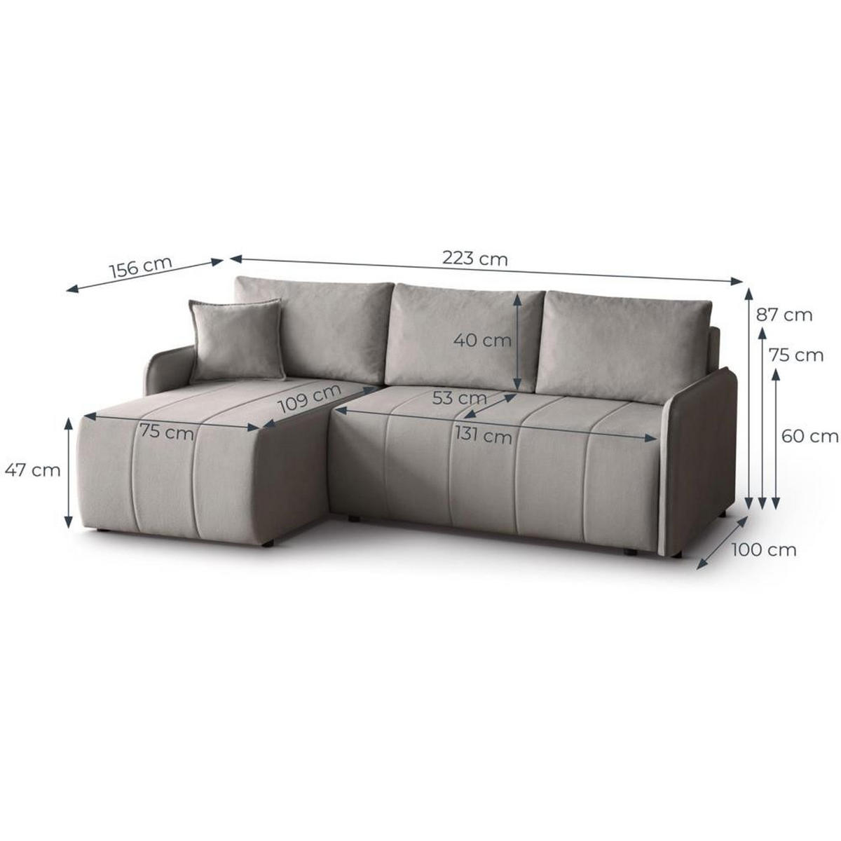 ECKSCHLAFSOFA Capri beige - Beige/Schwarz, Kunststoff/Textil (223/156cm) - Beautysofa