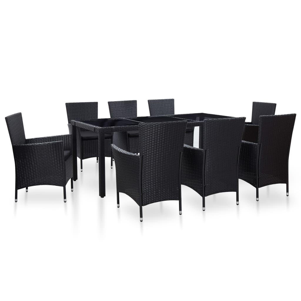 GARTEN-ESSGRUPPE 9-teilig Poly Rattan Schwarz - Schwarz, Kunststoff - vidaXL