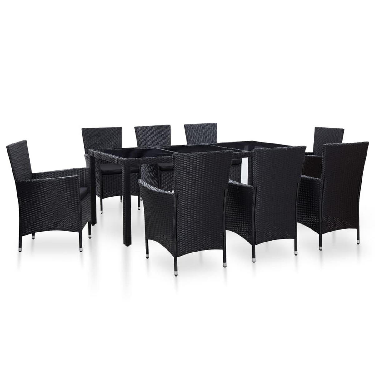 GARTEN-ESSGRUPPE 9-teilig Poly Rattan Schwarz - Schwarz, Kunststoff - vidaXL