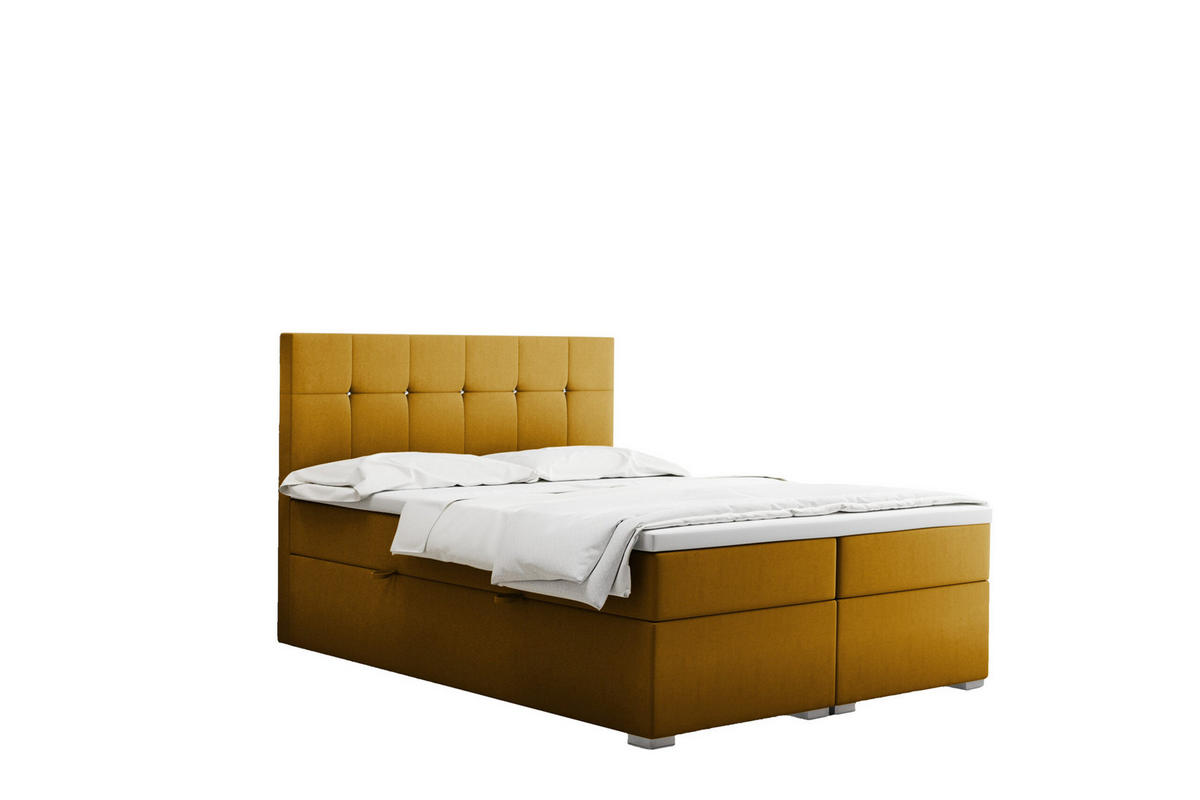 BOXBETT Mit Matratze Und Bettkasten LINDT Stoff Velvet 120x200 cm Gelb H2-Pocket - Gelb, Holz/Holzwerkstoff (120/200cm) - Kaiser Möbel