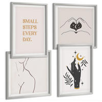 BILDER SET 4er Set - 50x50 cm & 40x60 cm Silberner Rahmen - Minimalistische Boho-Illustrationen - Silberfarben, Kunststoff (50/50cm) - TULUP