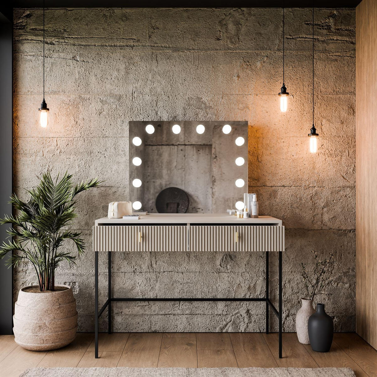 FRISIERTISCH MIDNIGHT ELITE mit LED-Spiegel kaschmir - Kaschmir/Schwarz, Holzwerkstoff (104/77/50cm) - Lookway