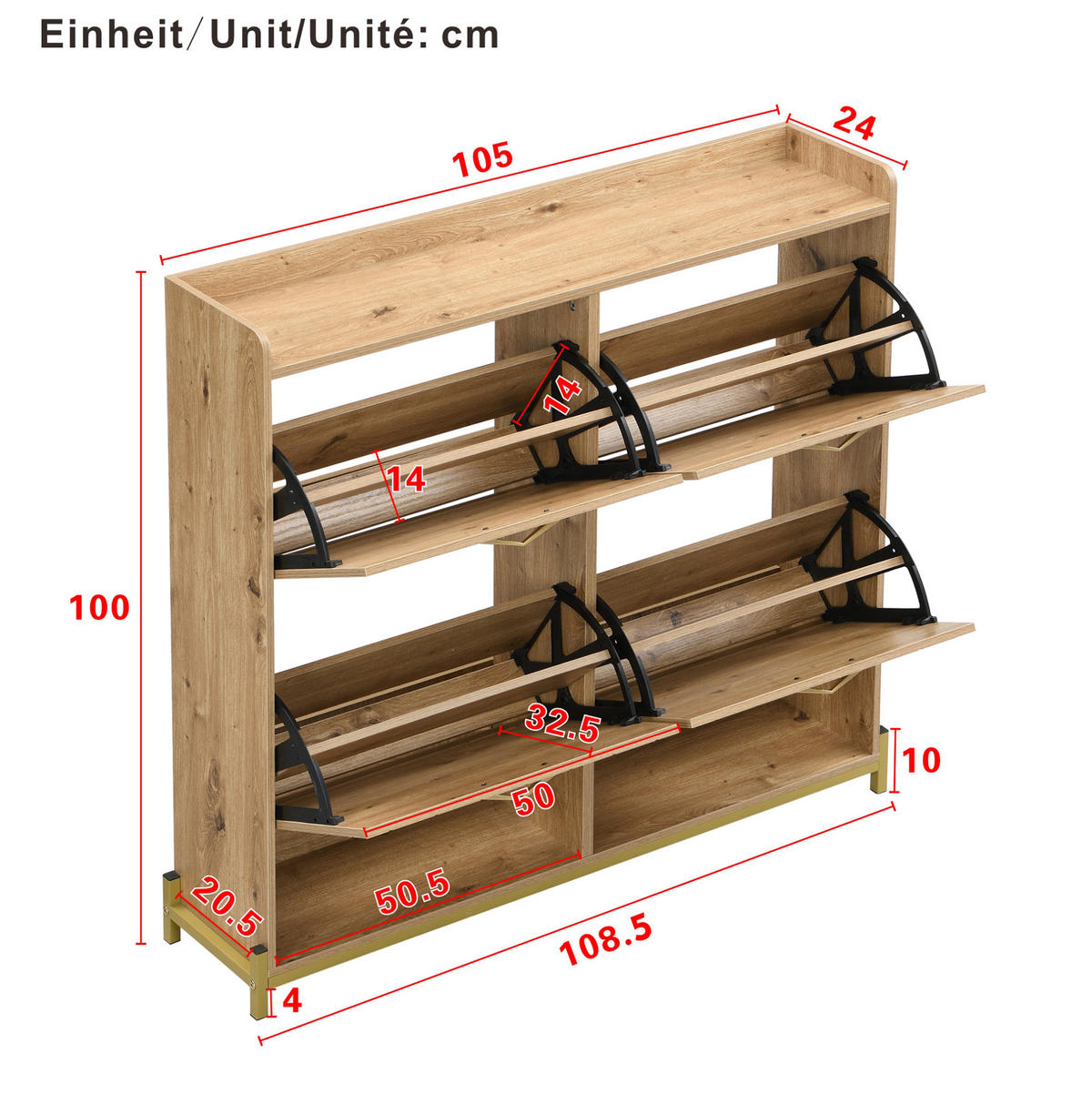 SCHUHSCHRANK 108,5/100/24 cm Holzfarbe aus MDF mit Klappfunktion - Naturfarben, Holzwerkstoff (108.5/100/24cm) - OKMYHOME