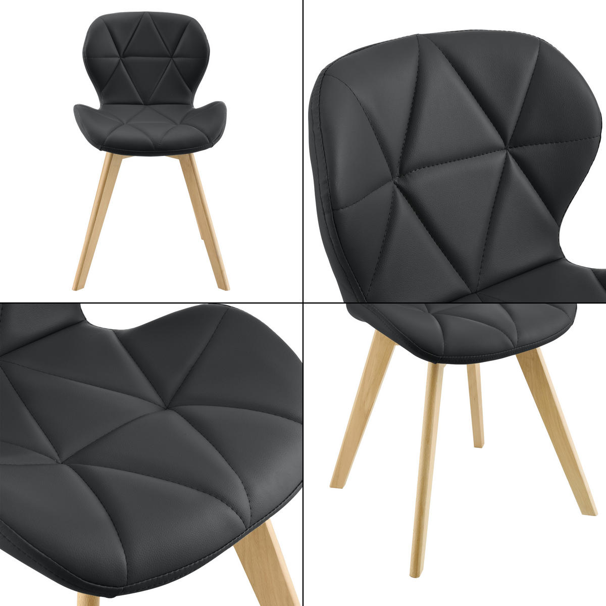 ESSZIMMERSTUHL-SET 2 TLG. Älmhult - Schwarz, Leder (47/78/52cm) - [en.casa]