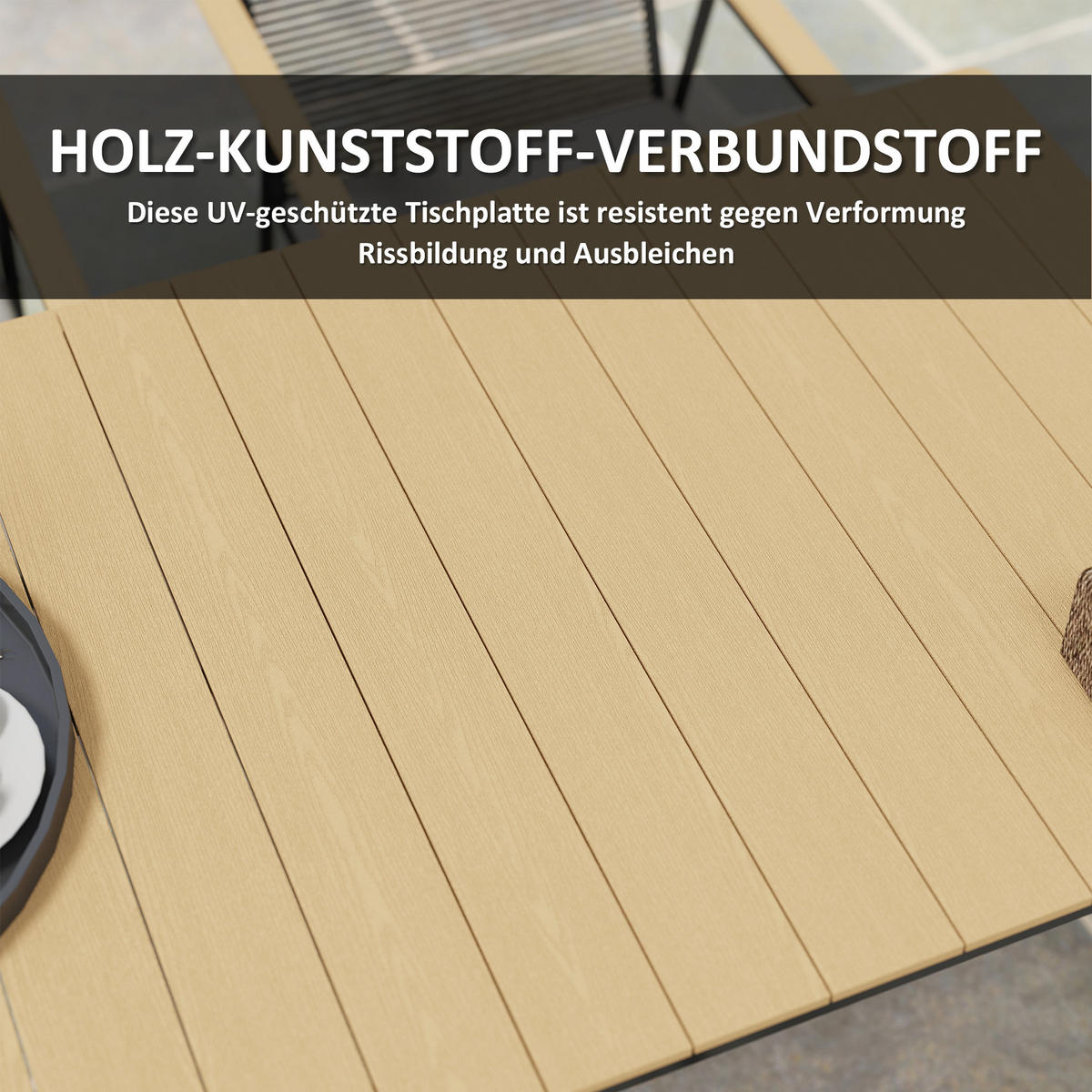 SITZGRUPPE 7-teilig Metall Essgruppe für 6 Personen Esstisch mit Tisch 6 Stühlen - Naturfarben, Metall - Outsunny